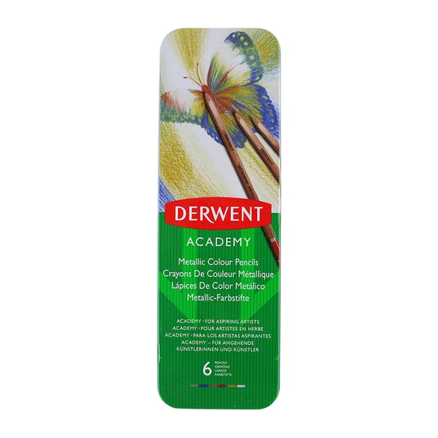 Олівці кольорові Derwent ACADEMY METALLIC, 6 кол. у металевому пеналі (043100982005) - зображення 1