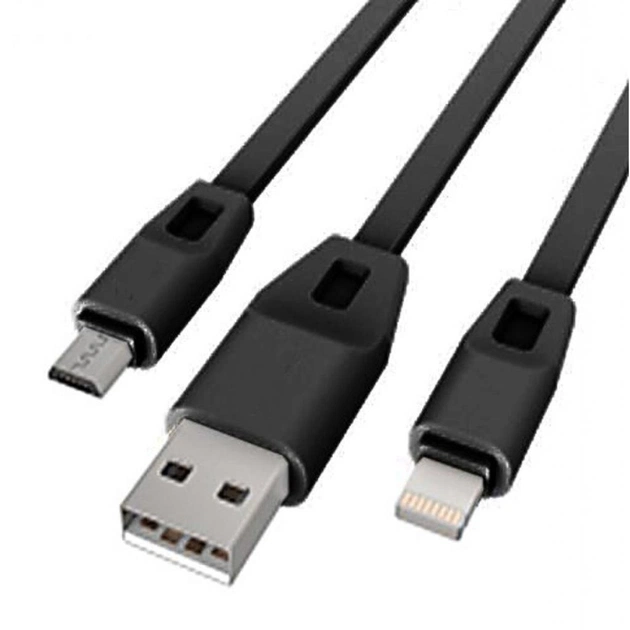 Дата кабель USB 2.0 AM to Lightning + Micro 5P 1.0m 2А (DR-1622) (Black) Drobak (219093) - зображення 1