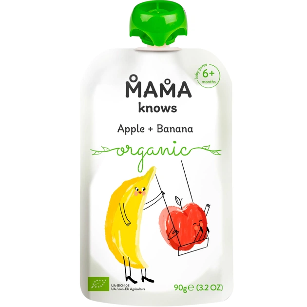 Дитяче пюре Mama knows Органічне Яблуко та Банан 90 г (4820016254558) - зображення 1