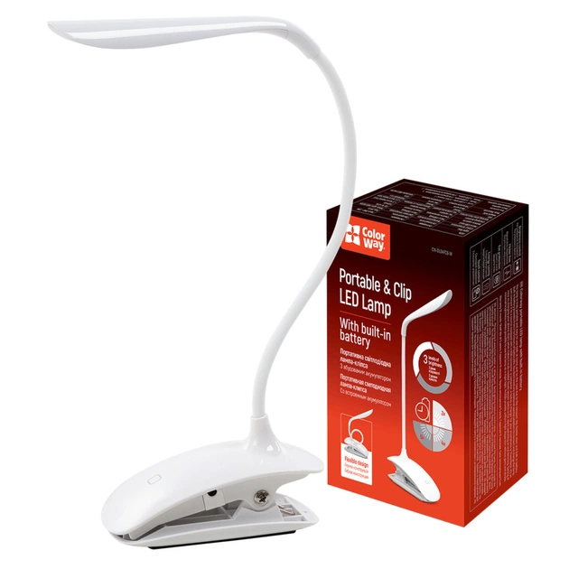 Настільна лампа ColorWay LED Flexible & Clip з вбудованим акумулятором 500mAh (CW-DL04FCB-W) - picture 1