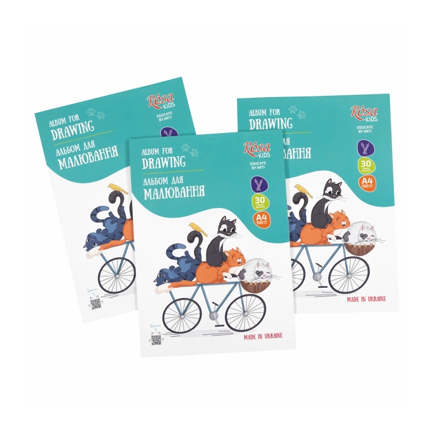 Альбом для малювання Rosa Kids склейка Cats on a Вicycle А4 30 аркушів (4823098543022) - picture 2