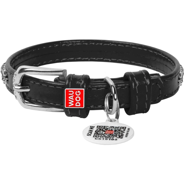Нашийник для тварин WAUDOG Glamour з QR-паспортом "Стрази" XS Ш 9 мм Д 19-25 см чорний (33071) - зображення 1