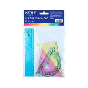 Лінійка Kite набір: лінійка 15 см, 2 косинця, транспортир (асортимент кольорів) (K-281) зображення 1