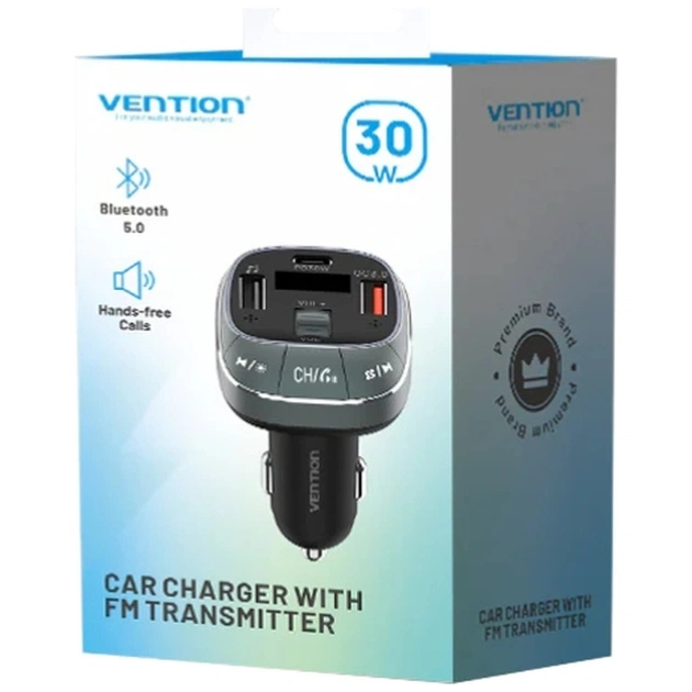 FM модулятор Vention PD 54W 3-Port USB (C+A+A) LED/USB Flash/Bluetooth, вольтметр (FFLB0) - picture 4