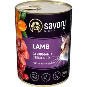 Вологий корм для кішок Savory Cat Can Adult Sterilised ягня 400 г (4820232630730) зображення 1