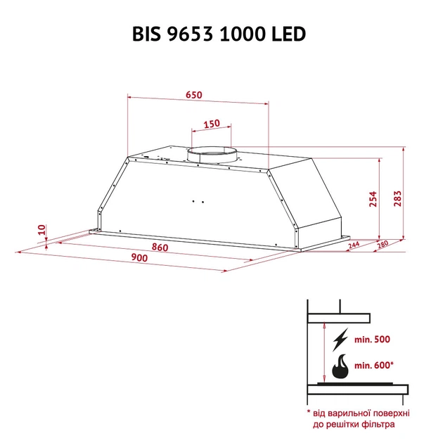 Витяжка кухонна Perfelli BIS 9653 I 1000 LED - picture 12