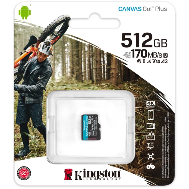 Карта памяти Kingston 512GB microSDXC сlass 10 UHS-I U3 V30 A2 Canvas Go Plus G4 (SDCG4/512GBSP) - изображение 3