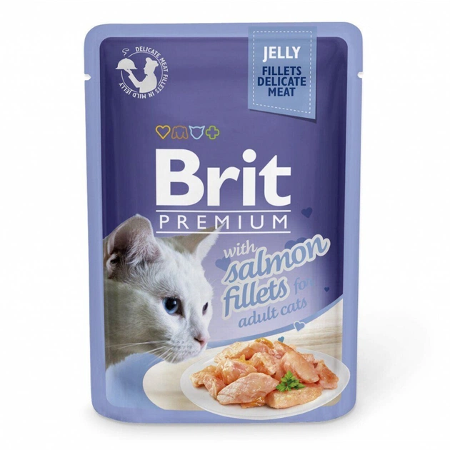 Вологий корм для кішок Brit Premium Cat 85 г (філе лосося в желе) (8595602518487) - изображение 1