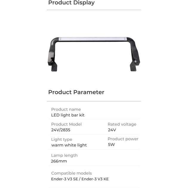 Запчастина для 3D-принтера Creality Ender-3 V3 SE/KE LED Light Bar Kit (4004010247) - зображення 10