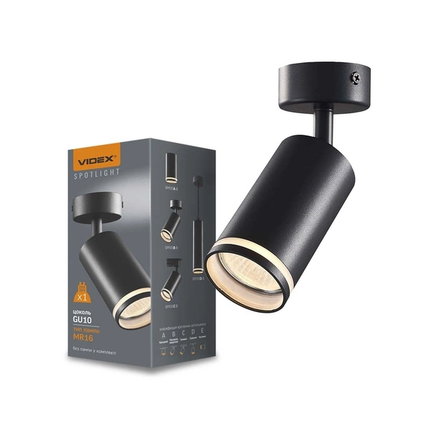 Світильник точковий Videx під лампу GU10 SPF05B накладний поворотний чорний (VL-SPF05B-B) - зображення 3