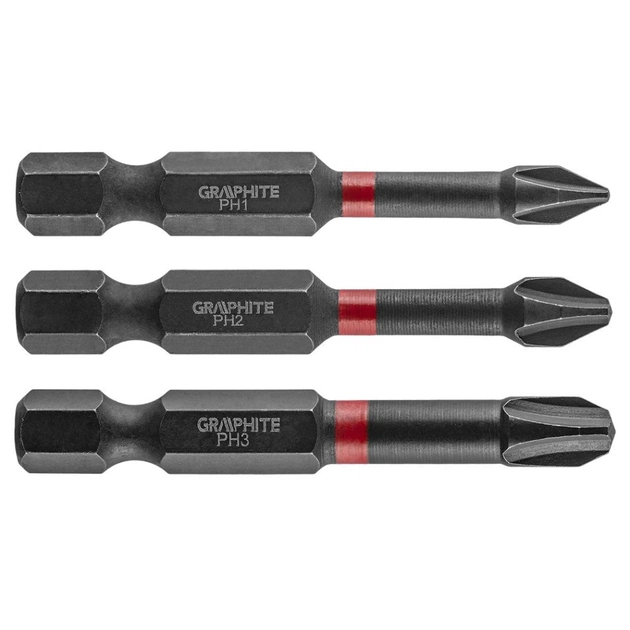 Набір біт Graphite ударні 3 од., 1/4", PH1/2/3 x 50мм, сталь S2 (56H543) - зображення 1