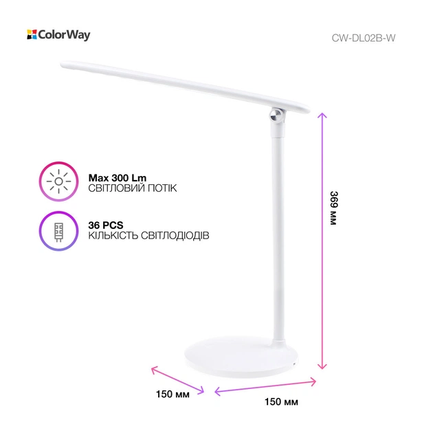 Настільна лампа ColorWay 4W з вбудованим акумулятором 1800 mAh USB in/out 5V*1A, white (CW-DL02B-W) - picture 7