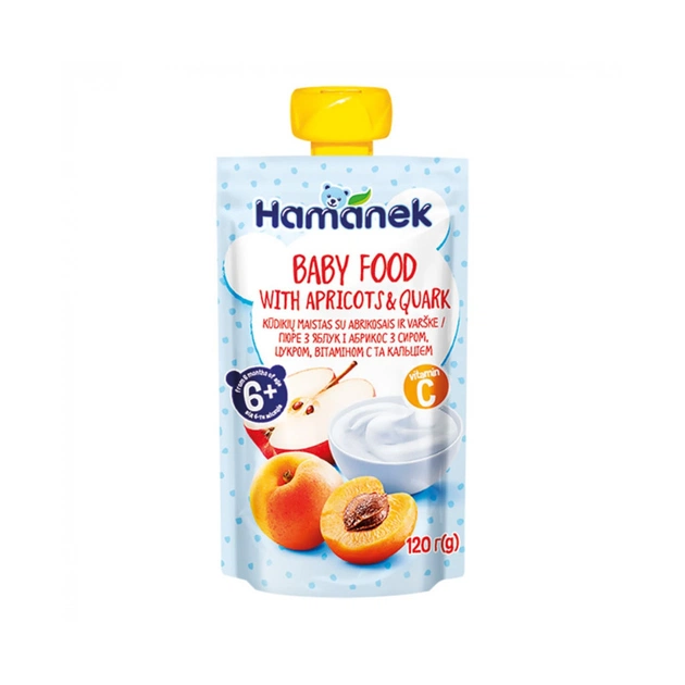 Дитяче пюре Hamanek Яблуко Абрикос Сир, 120 г (8595139783921) - зображення 1