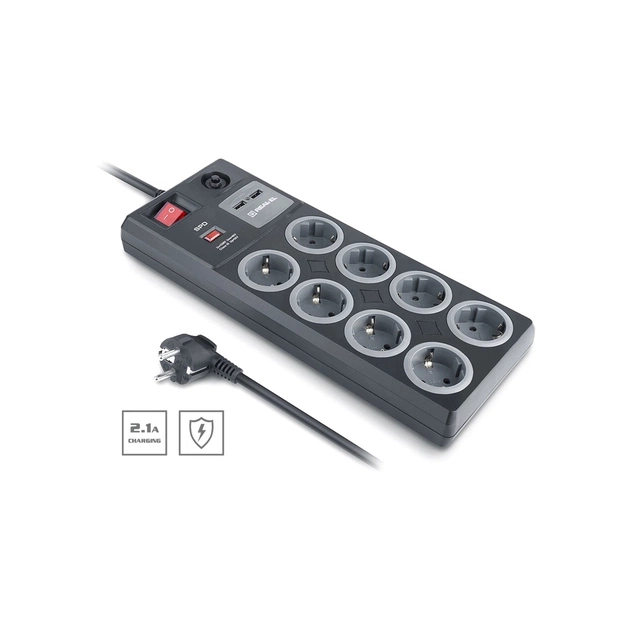 Мережевий фільтр живлення REAL-EL RS-8F USB CHARGE 3m, black (EL122300004) - picture 6