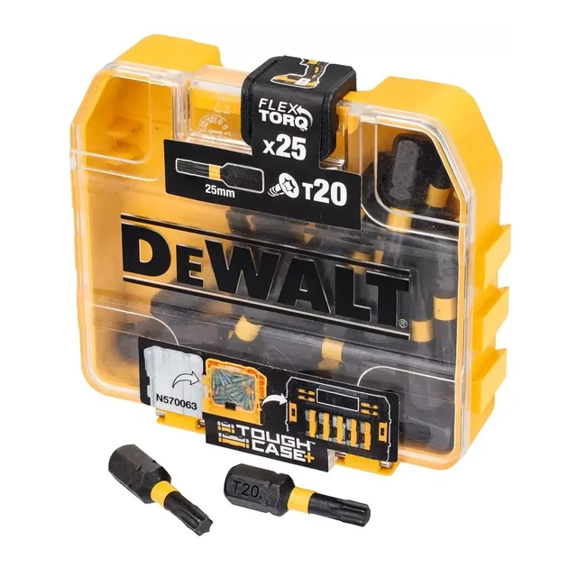 Набір біт DeWALT EXTREME FLEXTORQ, Torx, T20, L = 25 мм, 25 шт, кейс TOUGH CASE (DT70557T) - изображение 1