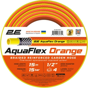Шланг для поливу 2E AquaFlex Orange 1/2", 15м 4 шари, 20бар, -10+60°C (2E-GHE12OE15) зображення 1