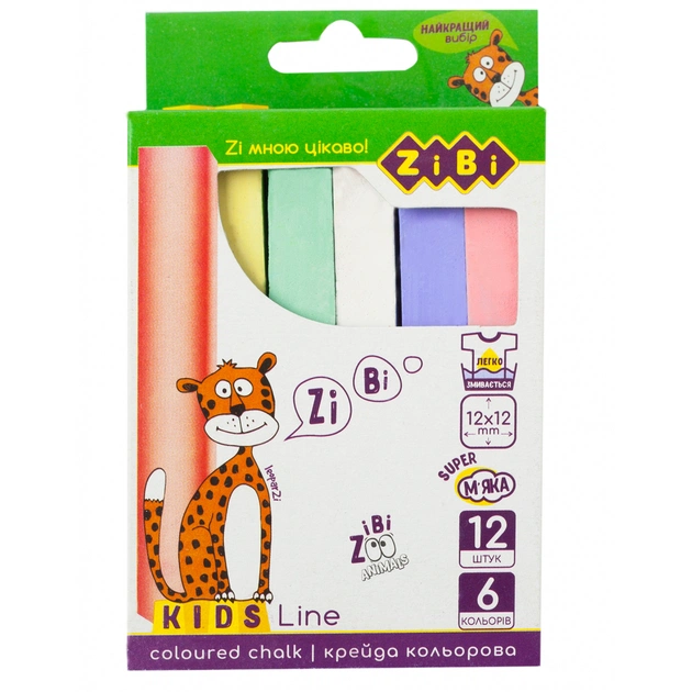 Крейда ZiBi кольоровий квадратний, 12 шт. KIDS Line (ZB.6703-99) - picture 1