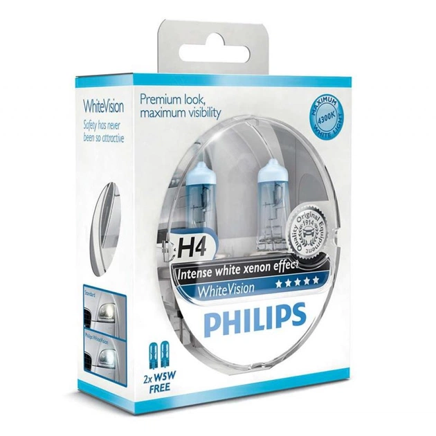 Автолампа Philips H4 WhiteVision +60%, 3700K, 2шт (12342WHVSM) - зображення 1