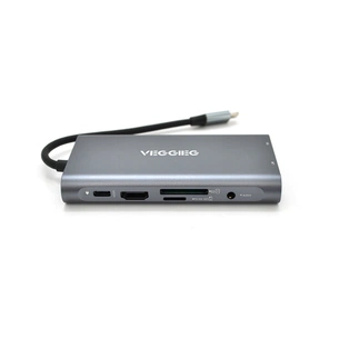 Концентратор VEGGIEG USB-C 7-in-1 USB-C + 3xUSB 3.0 + HDMI + VGA + SD/TF + RJ45 0.1m silver (TC10-U) зображення 1