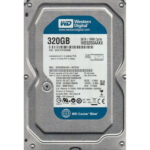 Жорсткий диск 3.5" 320Gb WD (# WD3200AAKX-FR #) - зображення 1