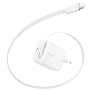 Зарядний пристрій Belkin 2xUSB-C 67W GaN PD3.2 PPS + built-in cable USB-C 1.0m white (WCH022KQWH) зображення 1