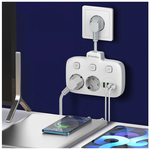 Мережевий фільтр живлення ColorWay CW-CHE24PDW 2 розетки/4USB (CW-CHE24PDW) - picture 11