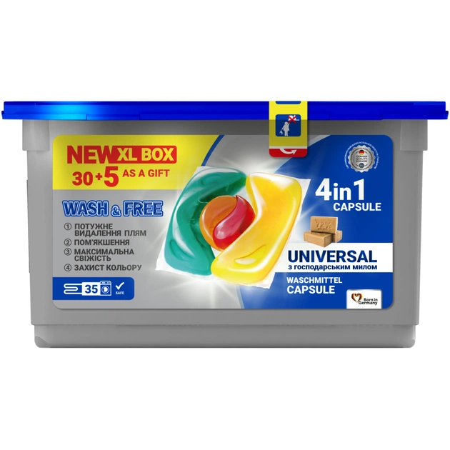 Капсули для прання Wash&Free Universal зі стружкою господарського мила 35 шт. (4260637720511) - зображення 1