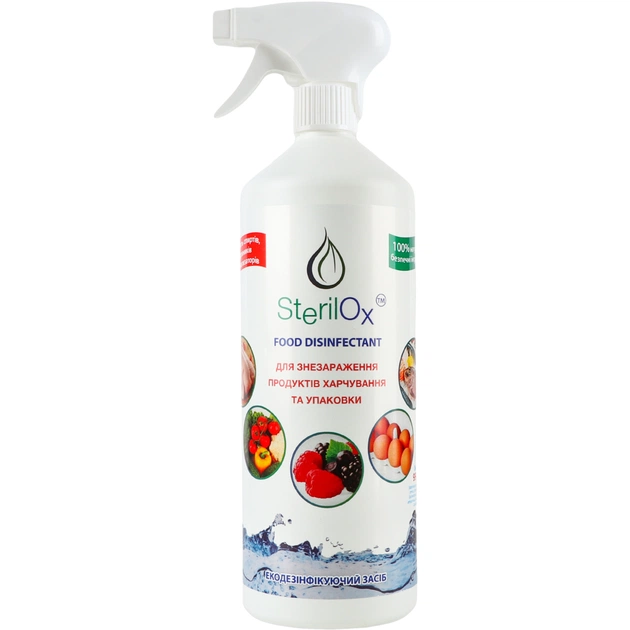 Засіб для миття овочів та фруктів SterilOx Food Disinfectant Для знезараження продуктів харчування та упаковки 1 л (4820239570152) - зображення 1