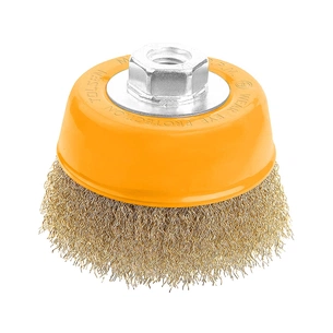 Щітка для електроінструменту Tolsen чашка 75 мм М14, гофрований латунований дріт 0.3 мм (77601) зображення 1