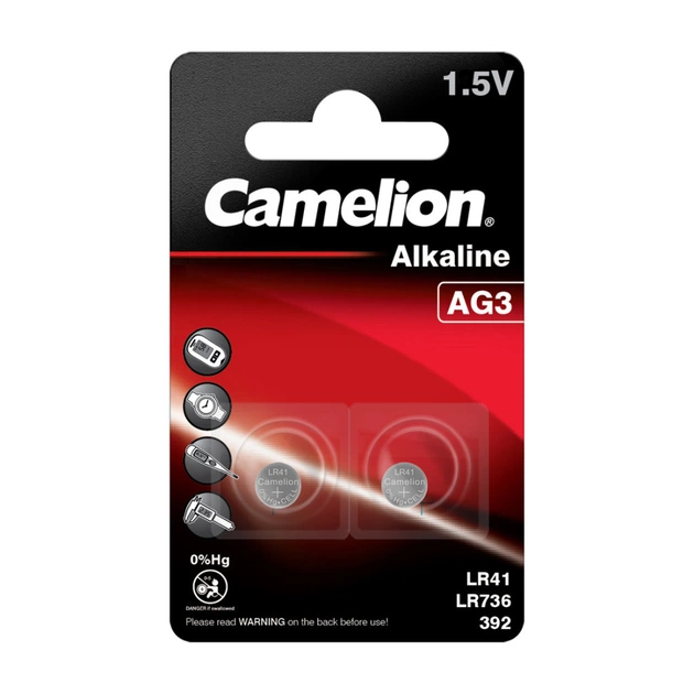 Батарейка AG3 / LR41 Alkaline * 2 Camelion (AG3-BP2) - зображення 1