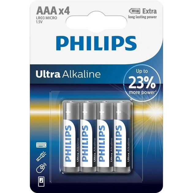 Батарейка Philips AAA LR03 Ultra Alkaline * 4 (LR03E4B/10) - изображение 1