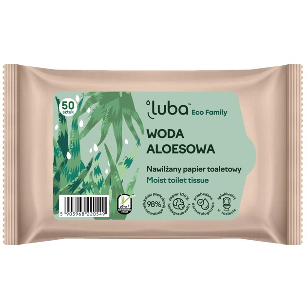 Туалетная бумага Luba Eco Family Увлажненный с алоэ вера 50 шт. (5903968220549) - изображение 1