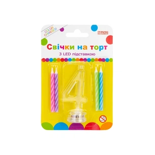 Свічка Maxi 4 шт. на торт з LED підставкою "4", що світиться (MX701007-4) picture 1