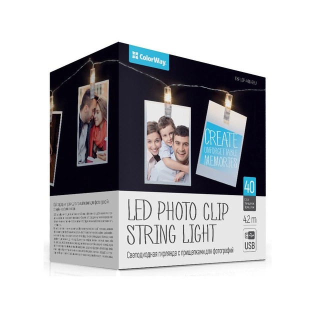 Гірлянда ColorWay Світлодіодна з прищіпками для фото 40 LED / 4.2 м USB (CW-LCP-40L42BU) - зображення 1