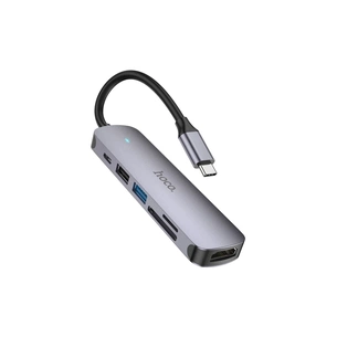 Концентратор HOCO USB-C 6-in-1 1xUSB 3.0 + 1xUSB 2.0 + SD/TF + 1xHDMI 4K30Hz + 1xUSB-C PD 60W gray (6931474769336) зображення 1