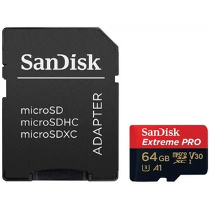Карта пам'яті SanDisk 64GB microSD class 10 V30 A1 UHS-I U3 4K Extreme Pro (SDSQXCG-064G-GN6MA) зображення 1