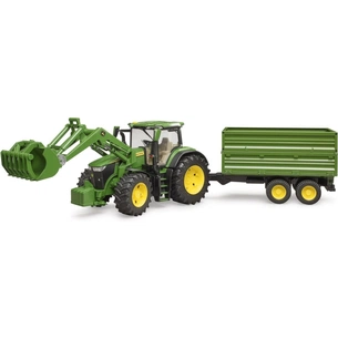 Масштабная модель автомобиля Bruder трактор John Deere 7R 350 с погрузчиком и прицепом (03155) изображение 1