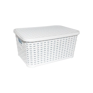 Кошик для зберігання Irak Plastik під ротанг з кришкою білий 10 л (5634) зображення 1