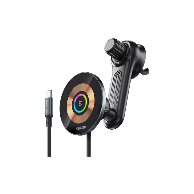 Універсальний автотримач Essager Arpege 15W Magnetic Wirless Car Charger with Phone Holder Function (Rotate Version) Black (EZJCX-GY01B-Z) - зображення 1