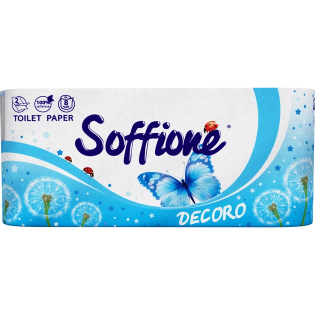Туалетний папір Soffione Decoro із синім тисненням 2 шари 8 рулонів (4820003833506) - зображення 1