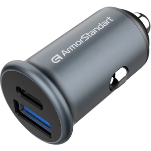 Зарядний пристрій Armorstandart Car USB Type-C PD20W + USB QC 3.0 Grey (ARM65439) зображення 1