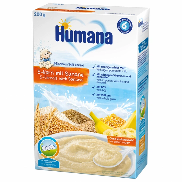 Детская каша Humana молочная 5 злаков с бананом 200 г (4031244775542) - изображение 1