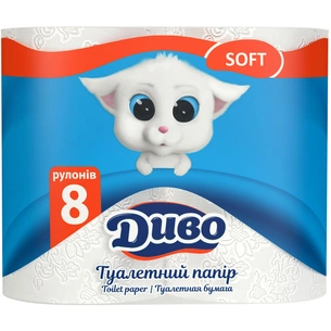 Туалетний папір Диво Soft 2 шари білий 8 рулонів (4820003833292) зображення 1
