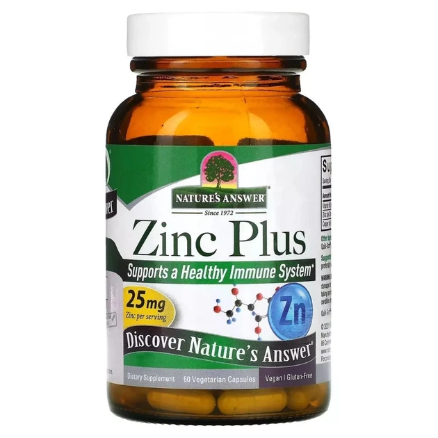 Мінерали Nature's Answer Цинк плюс, 25 мг, Zinc Plus, 60 вегетаріанських капсул (NTA-16570) - изображение 1