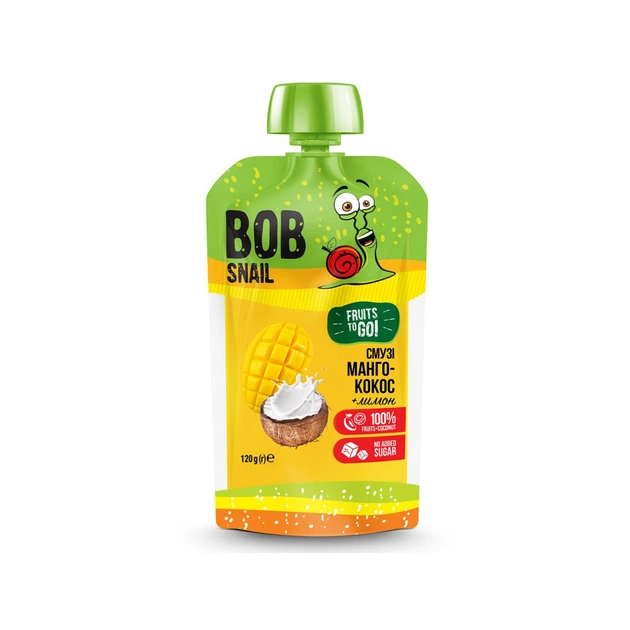 Дитяче пюре Bob Snail Равлик Боб Смузі Манго Кокос 120 г (4820219343660) - зображення 1