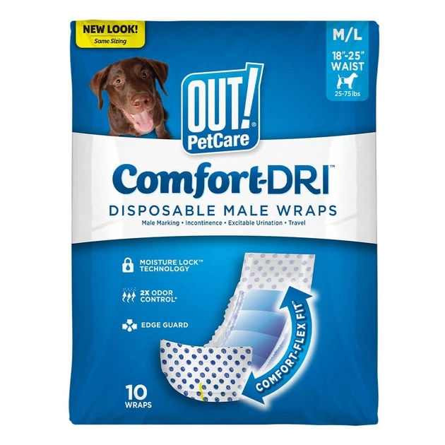Подгузники для животных OUT! Одноразовые Comfort‑Dri M/L 10 шт. (0010279730300) - изображение 1