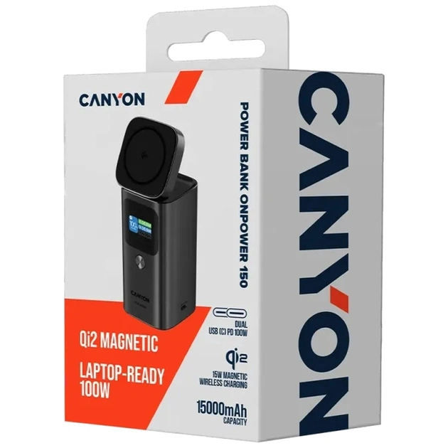 Батарея універсальна Canyon 15000mAh OnPower 150 Qi2 magnetic Grey (CNS-CPB150DG) - зображення 8