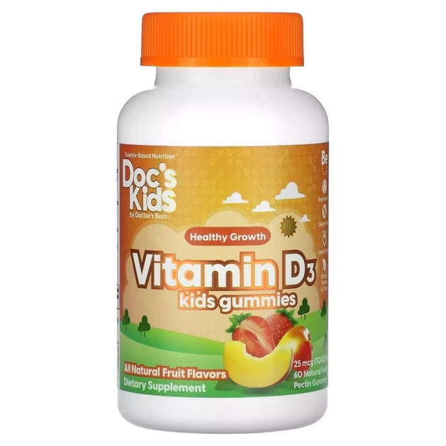 Вітамін Doctor's Best Вітамін D3 для дітей, 1000 МО, смак фруктів, Vitamin D3 Kids Gummies, 6 (DRB-00546) - изображение 1