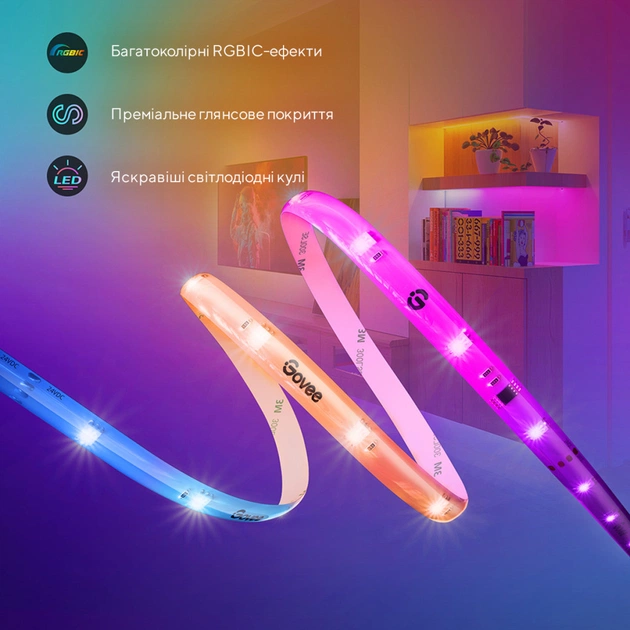 Светодиодная лента Govee RGBIC Basic Wi-Fi + Bluetooth LED Strip Light With Protective Coating 10м Білий (H619C3D1) - изображение 7