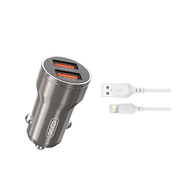 Зарядний пристрій XO CC48 + cable Lightning Smart Metal 2USB, 2.4A Grey (XO-CC48i-GR) - изображение 1